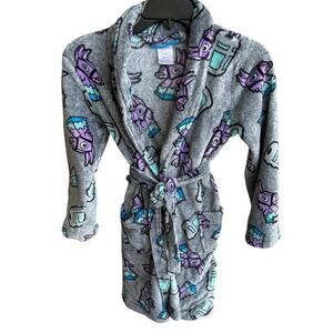 FORTNIGHT gaming battle royal gray blue purple boys fuzzy thick bathrobe sz 12